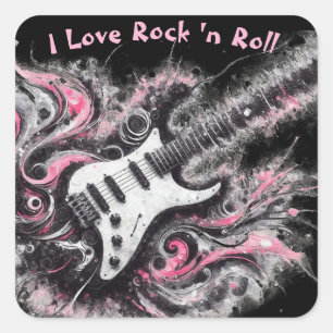 Sticker Carré I Love Rock N Roll Guitare Électrique Peinture