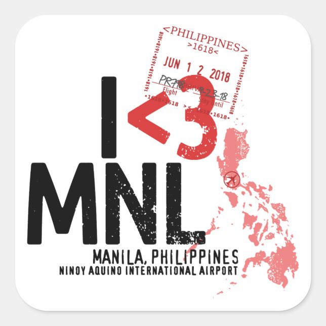 Sticker Carré I ♥ Timbre de l'aviation de Manille (MNL) (Devant)