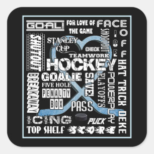 Sticker Carré Ice Blue Heart Hockey Mots White Logo