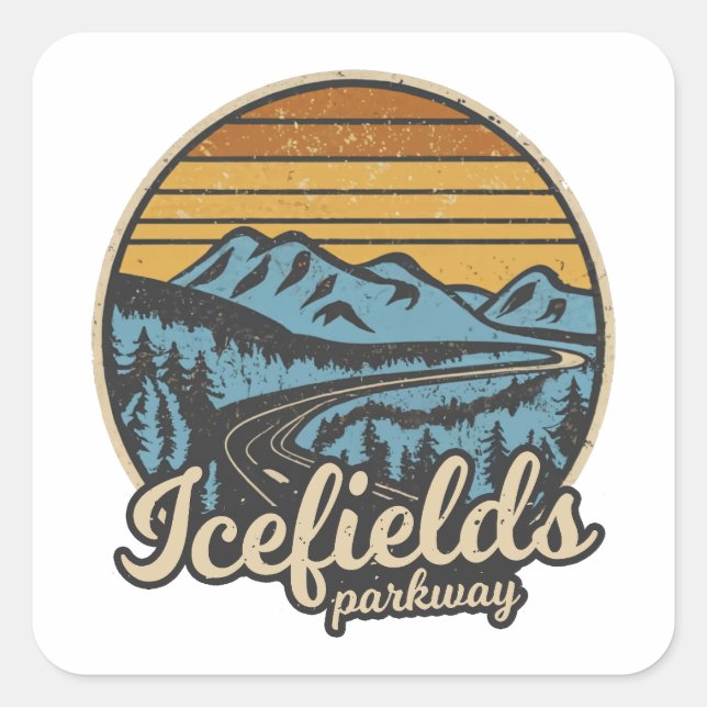 Sticker Carré Icefields Parcours Alberta Canada Retro (Devant)