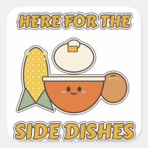 Sticker Carré Ici pour les plats d'accompagnement Funny Thanksgi