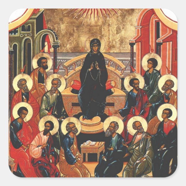 Sticker Carré Icône byzantine orthodoxe de la Pentecôte (Devant)