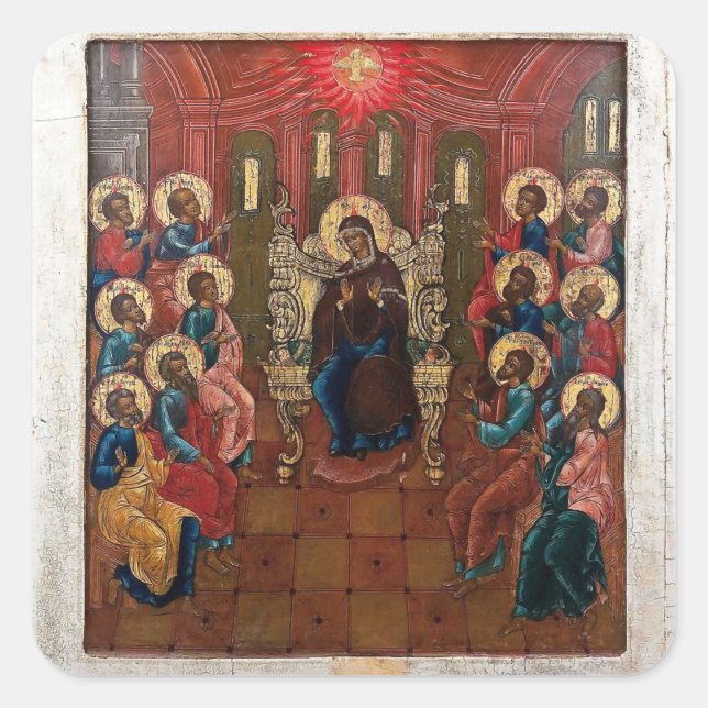 Sticker Carré Icône byzantine orthodoxe de la Pentecôte (Devant)