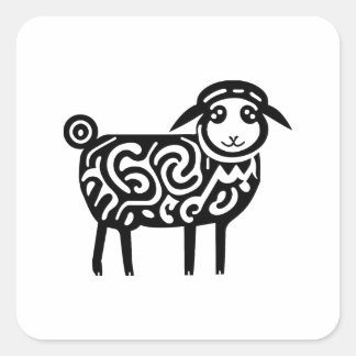 Sticker Carré Icône de tatouage de mouton à motif silhouette noi