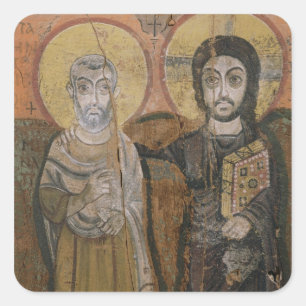Sticker Carré Icône représentant Abbott Mena avec le Christ