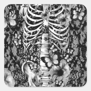 Sticker Carré Idiopathie idiot, cage en dentelle avec des pavots