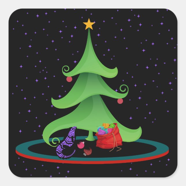 Sticker Carré Iguana Whimsical Oh Christmas Tree Star En Haut (Devant)