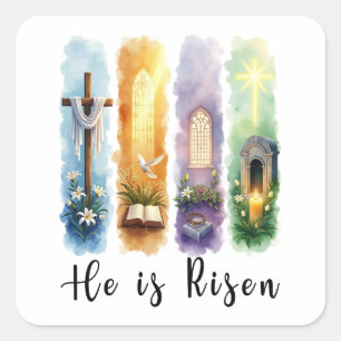 Sticker Carré Il est ressuscité Jésus chrétien Joyeux Pâques