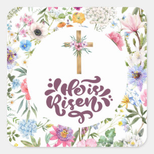 Sticker Carré Il est ressuscité   Pâques florales   Religieux