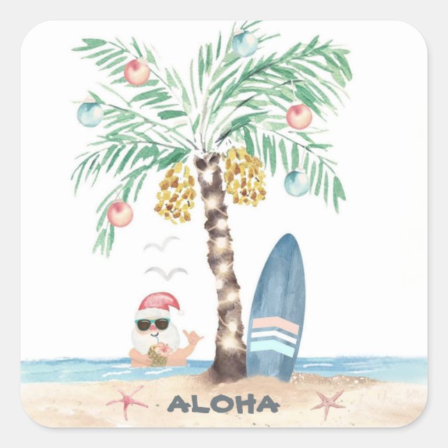 Sticker Carré Île de Noël Palmier Surf Santa Plage Tropicale (Devant)