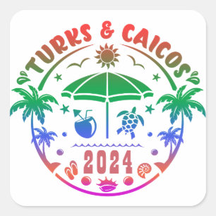 Sticker Carré Îles Turques-et-Caïques : Paradis d'eau turquoise