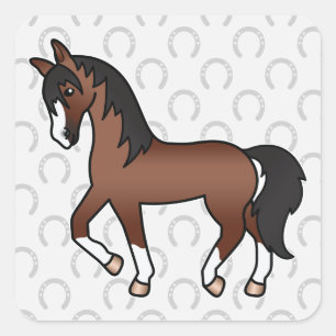 Sticker Carré Illustration Brown de Cheval de Trot
