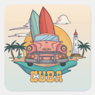 Sticker Carré Illustration Cuba