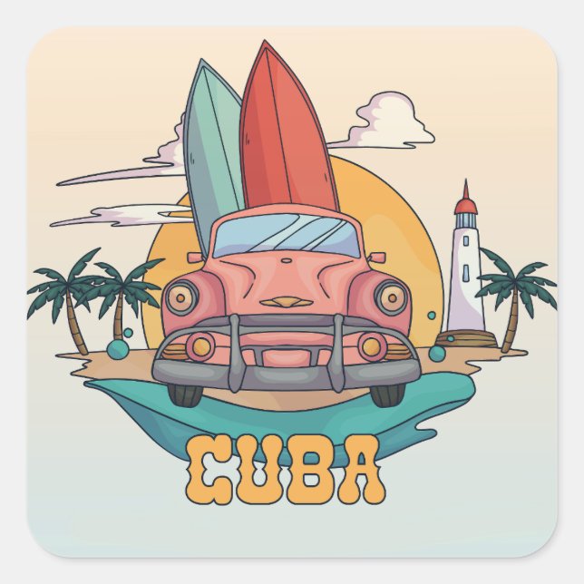 Sticker Carré Illustration Cuba (Devant)