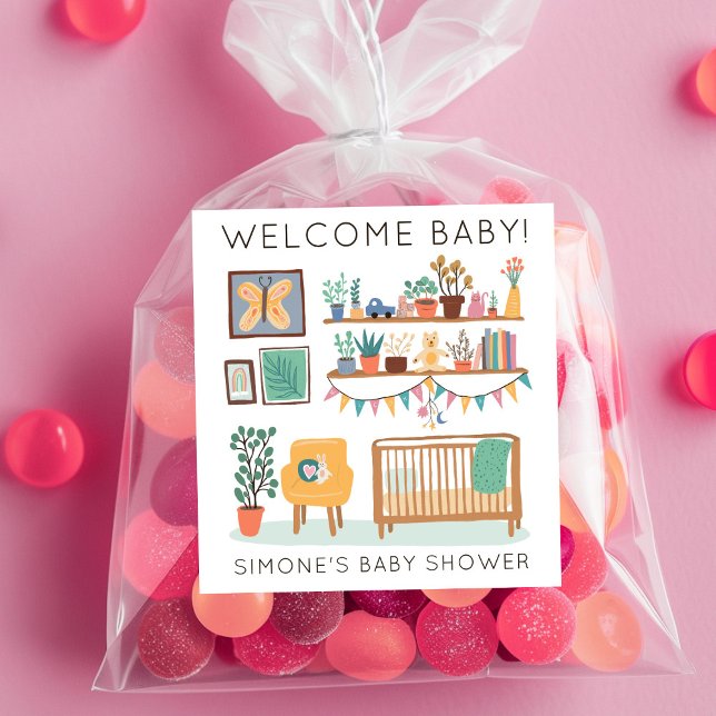 Sticker Carré Illustration Cute Nursery BABY SHOWER PERSONNALISÉ (Cute Nursery Illustration CUSTOM BABY SHOWER Square Sticker
)