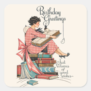 Sticker Carré Illustration d'anniversaire pour amateur de livres