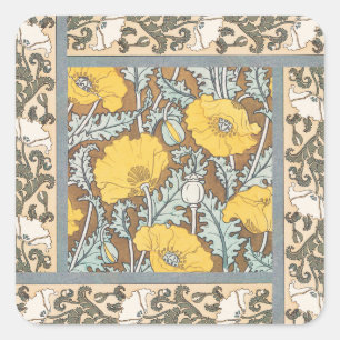 Sticker Carré illustration d'art pavot fleur jaune