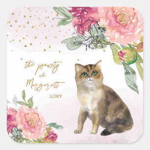 Sticker Carré Illustration de chat d'amour Joyeux anniversaire F