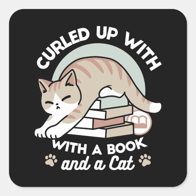 Sticker Carré Illustration de chat Lover - Curled Up & Cosy (Devant)