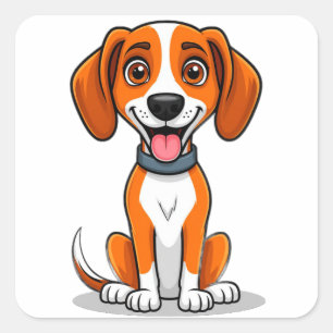 Sticker Carré Illustration de chien American Foxhound mignon ama