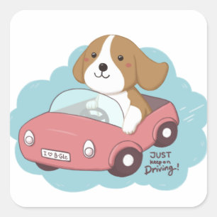 Sticker Carré Illustration de chien et de voiture mignonne