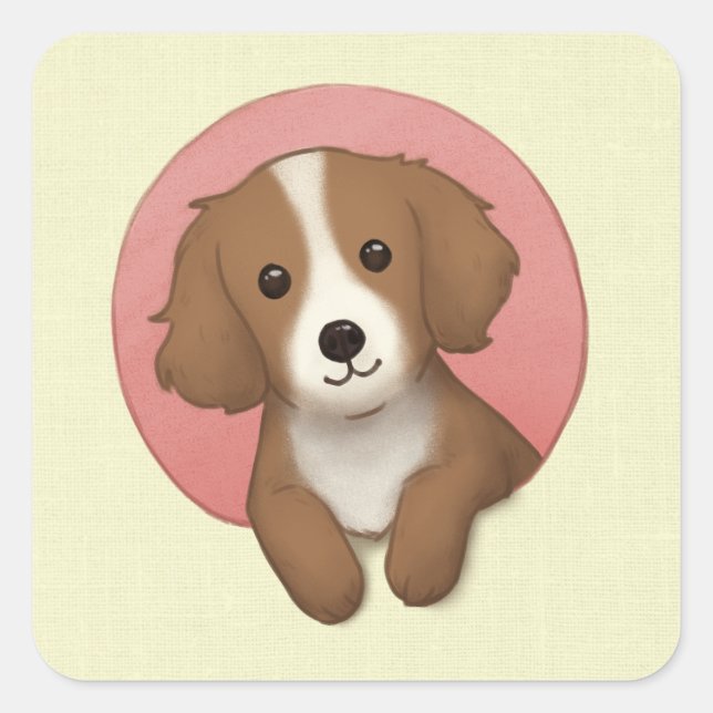 Sticker Carré Illustration de chien mignon (Devant)