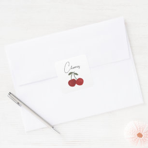 Sticker Carré Illustration de deux cerises rouges Art de fruit