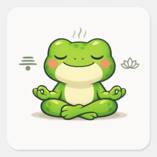 Sticker Carré Illustration de grenouille zen méditant