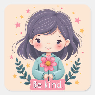 Sticker Carré Illustration de Kawaii "Be Kind" - Art Intéressant