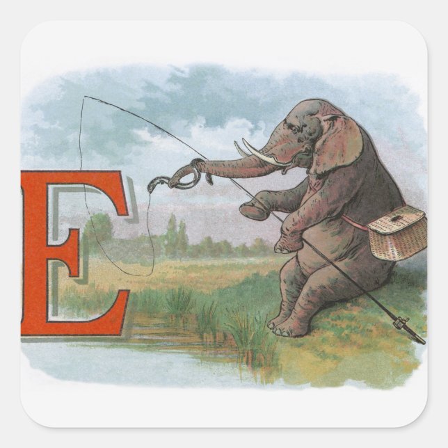 Sticker Carré Illustration de la pêche des éléphants (Devant)