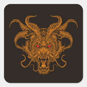 Sticker Carré Illustration de la tête de dragon tirée à la main