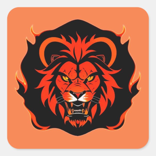 Sticker Carré Illustration de la tête de lion de feu (Devant)