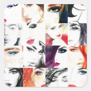 Sticker Carré Illustration de l'aquarelle de collection féminine