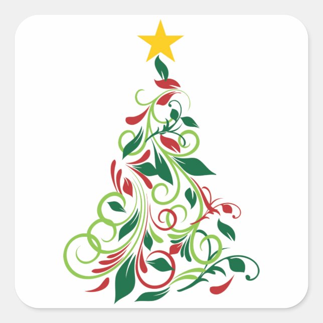 Sticker Carré Illustration de l'élégant arbre de Noël moderne (Devant)