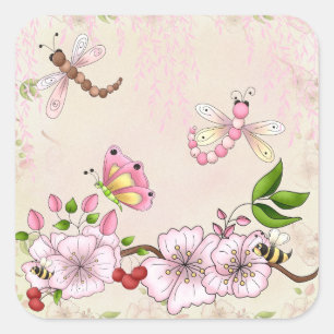 Sticker Carré Illustration de l'histoire de la fleur de cerisier