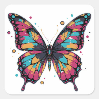 Sticker Carré Illustration de papillon coloré