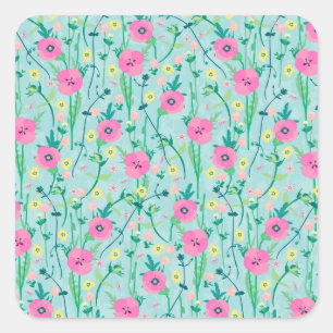 Sticker Carré Illustration de Summer Meadow Floral Nature Teal