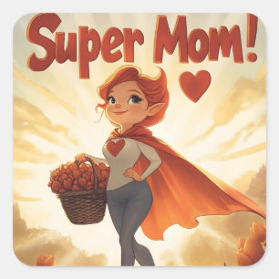 Sticker Carré Illustration de Super Maman