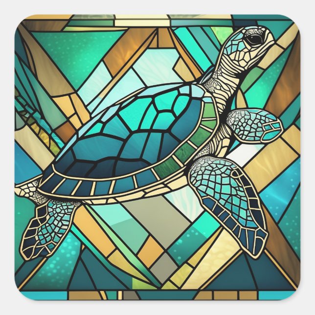 Sticker Carré Illustration de tortue marine en verre (Devant)