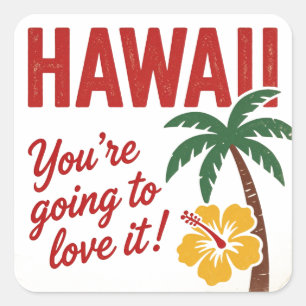 Sticker Carré Illustration de voyage des îles hawaïennes rétro v