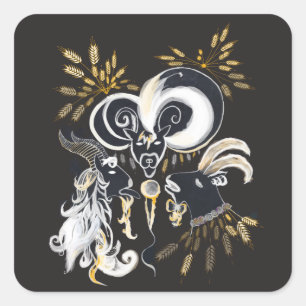 Sticker Carré Illustration d'encre de chèvre noire et blanche