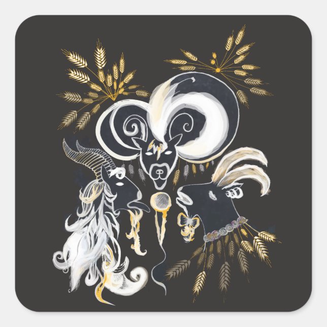 Sticker Carré Illustration d'encre de chèvre noire et blanche (Devant)
