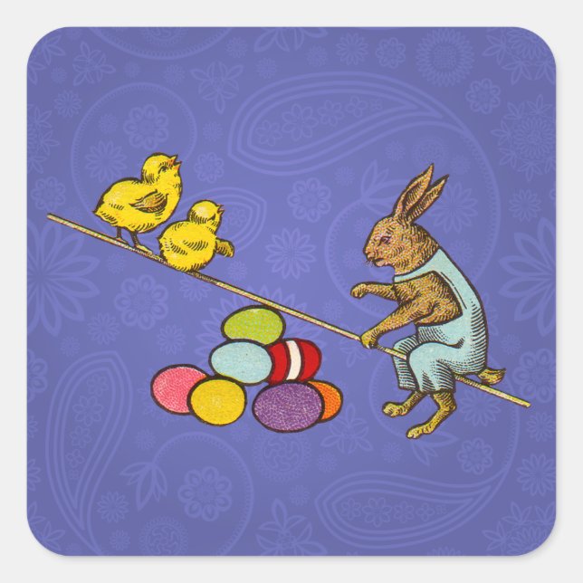 Sticker Carré Illustration des oeufs de poulets lapins de Pâques (Devant)