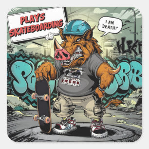 Sticker Carré Illustration design de skateboard artistique sauva