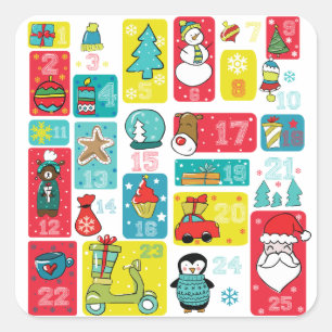 Sticker Carré Illustration du calendrier adorable de l'Avent de 
