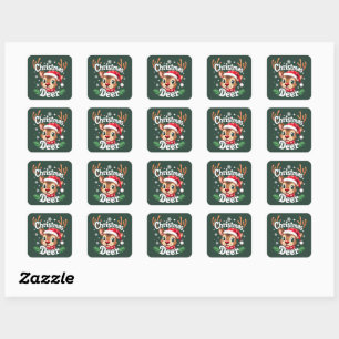 Sticker Carré Illustration du cerf de Noël mignon