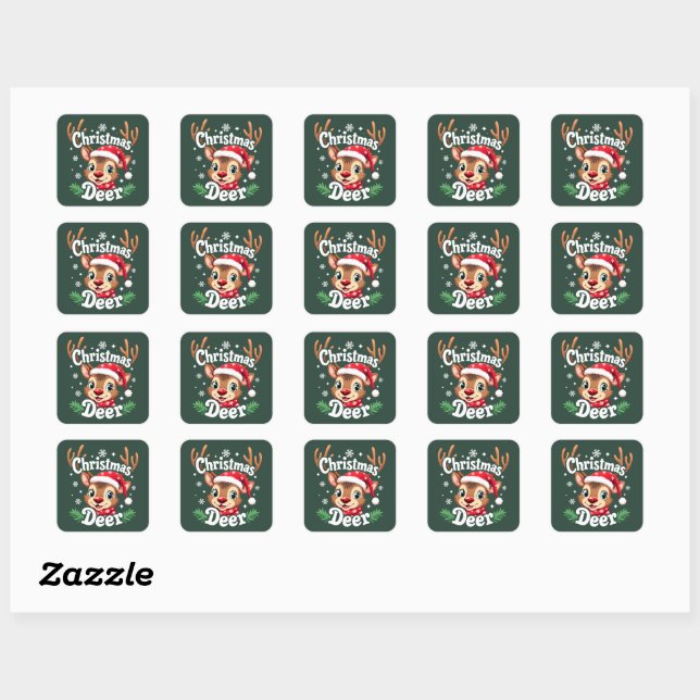 Sticker Carré Illustration du cerf de Noël mignon (Feuille)