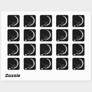 Sticker Carré Illustration du Croissant de Lune pour Pêcher des