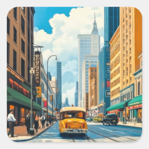 Sticker Carré Illustration du magazine City Streets