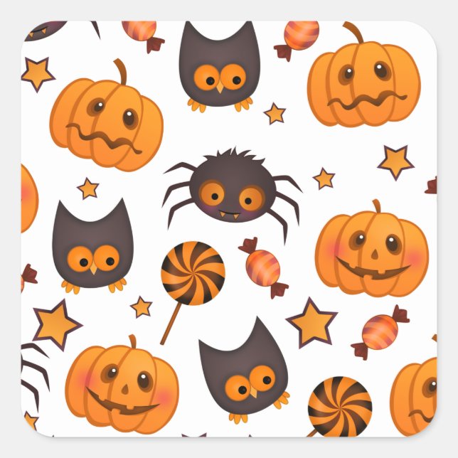 Sticker Carré Illustration du Motif d'Halloween mignon (Devant)